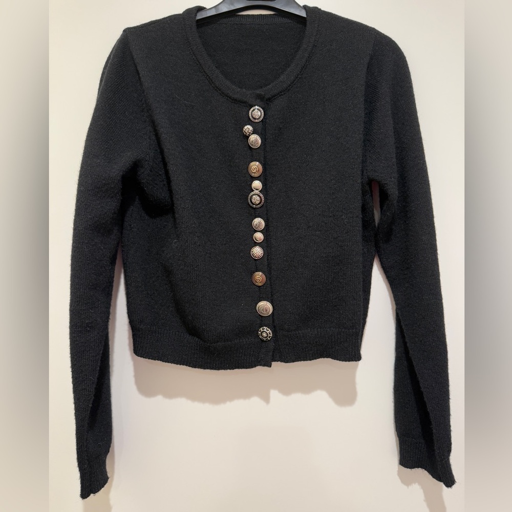 Elegant Black Sweater with Decorative Buttons